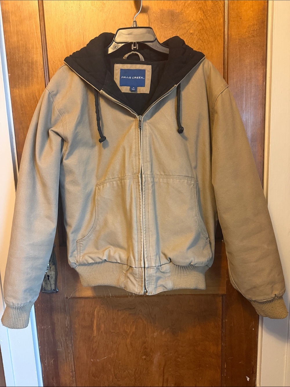Falls Creek Tan Jacket with Black Hood